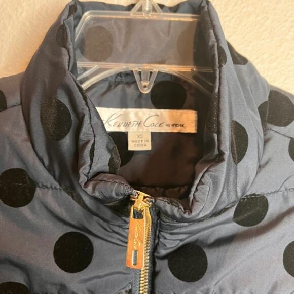 Kenneth Cole Puffer Vest Navy Jacket Womens w/Black Velvet Dots Sz XS - Picture 2 of 11